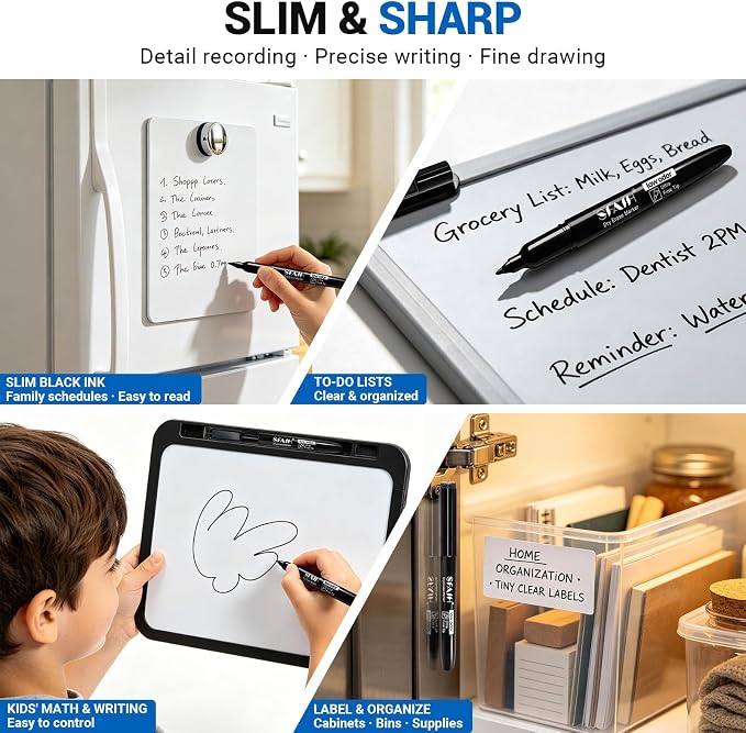 SFAIH Black Magnetic Dry Erase Markers, Ultra Fine Tip 0.7mm Fine Point Thin - Image 7