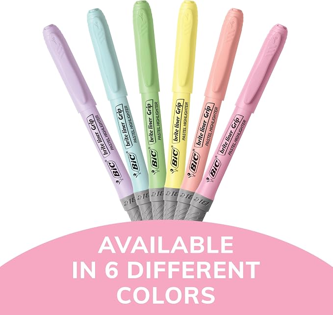 BIC Brite Liner Grip Pastel Highlighter Set, Chisel Tip, 6-Count Pack of Pastel - Image 5