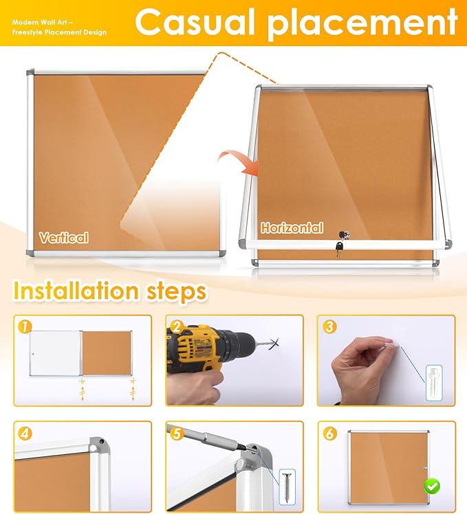 SWANCROWN Enclosed Cork Bulletin Boards Wall-Mounted Noticeboard Protective Display Case for Retail School Apartment 28x26 inch (6xA4)-DeskLoop Office