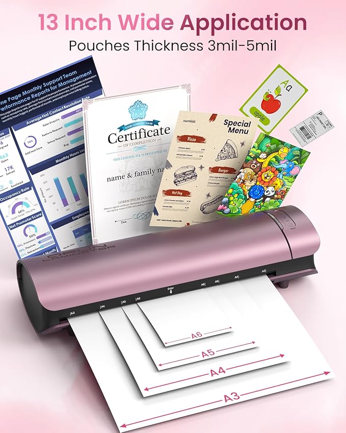 Laminator Machine Thermal Laminating Machine with Sheets 11x17 Personal Laminator for Teachers, 13 Inch Lamination Machine 60S Warm Up Office Presentation laminators, A3 Portable Paper Laminate Kit-DeskLoop Office