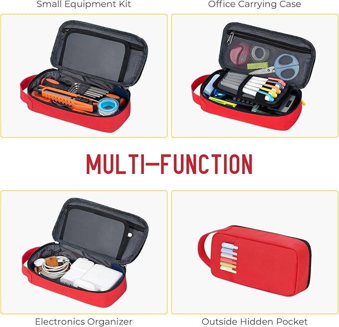 ECHSRT Big Pencil Case, Aesthetic Portable Zipper Pencil Bag with Hidden Pocket, Special Pouch for Men Women Adults, Stationery Organizer Pen Cases for Office Travel, Red-DeskLoop Office