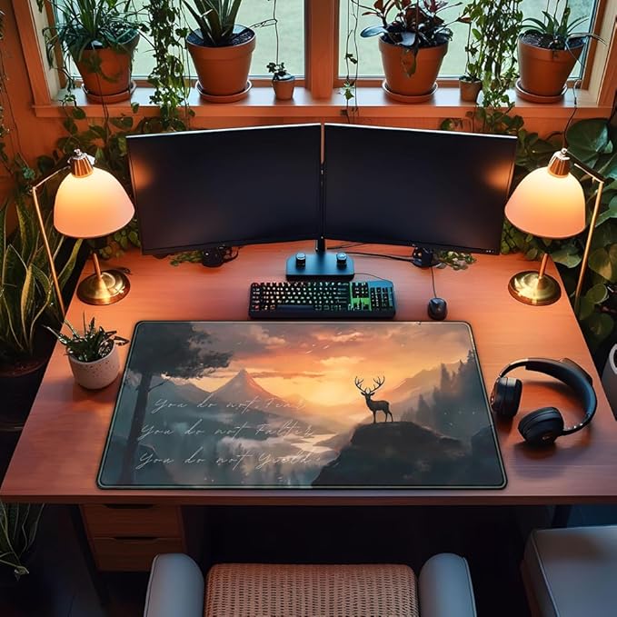 Misty Forest Desk Pad Mat Anime Mouse Pad Gaming Playmat, Large Mouse Pad Deer Desk Mouse Laptop Keyboard Pad Computer Mats for Desktop Full Desk Mouse Pads Office Desk Game(31.5x15.8 in)-DeskLoop Office