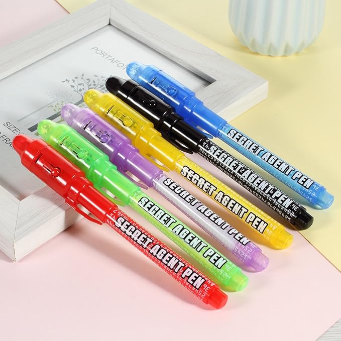 Invisible Ink Pen Stocking Stuffers: MALEDEN 6 Pcs Upgraded Spy Pen with UV Light Magic Marker for Secret Message, Kids Halloween Goodies Bags, Christmas Stockings, Party Favors Toy, Individual Packed-DeskLoop Office