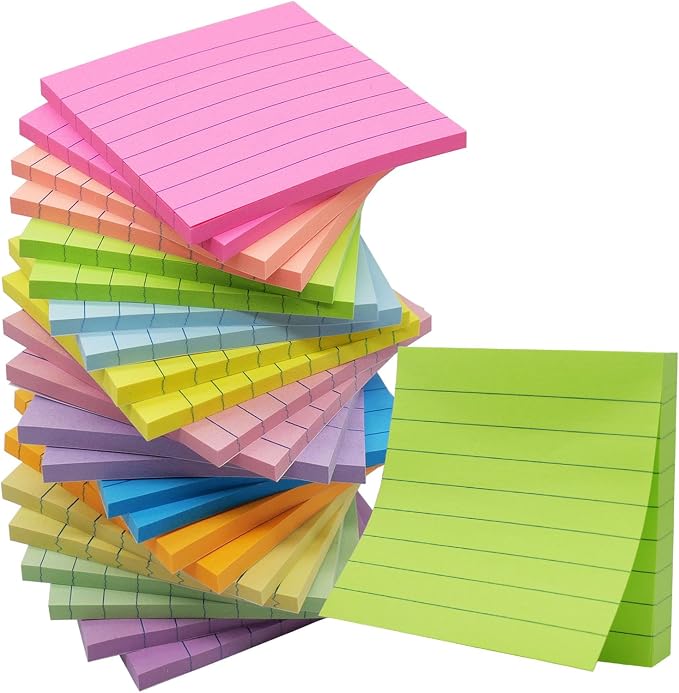 Lined Sticky Notes 3x3 in Ruled Stickies Super Sticking Power Memo Pads by HCTBN