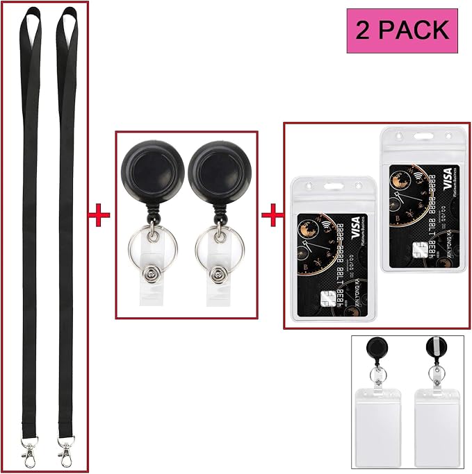 2Pack Black Lanyards, Retractable Badge Reel - Image 4