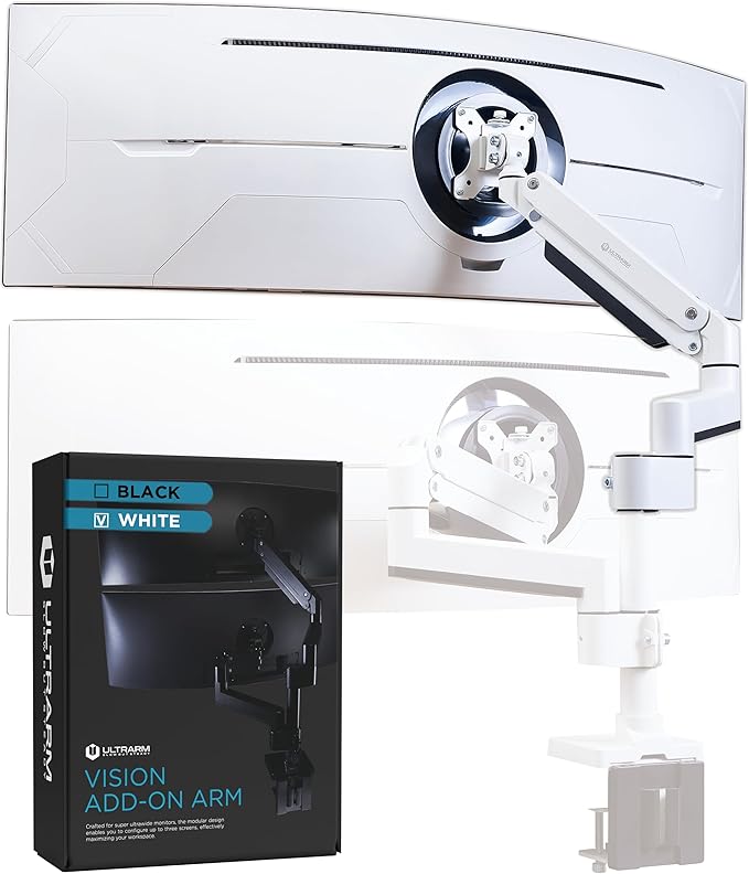 Heavy Duty Extension Arm [Accessory Only - Requires MA20PW-S Single Monitor Arm for Use] Dual 49" Vertical Stacked Monitor Mount Height Adjustable - 100x100 VESA Mount, White, MA20PW-A-DeskLoop Office