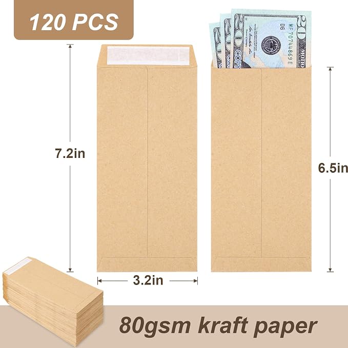 Joyberg 120 PCS Money Envelopes, 6.5"x3.2" Small Cash Envelopes Self-Adhesive - Image 2