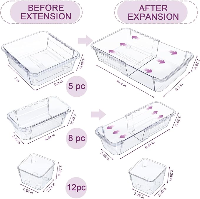 25 Pcs Clear Drawer Organizer, Adjustable Drawer Storage Box, 3-Size Desk - Image 2