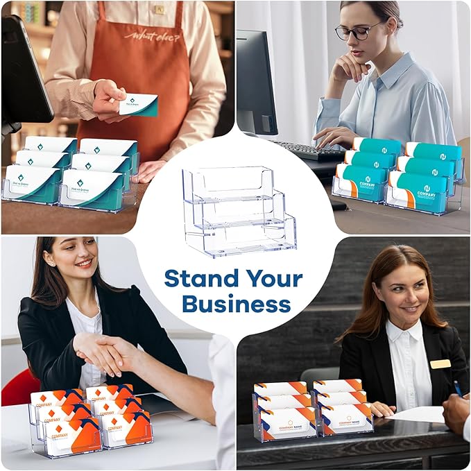 Acrylic Business Card Holder for Desk, Clear Plastic Business Card Stand with 3 Tier, Multiple Business Display Holder for Exhibition, Office and Hotel, 2 Pack-DeskLoop Office
