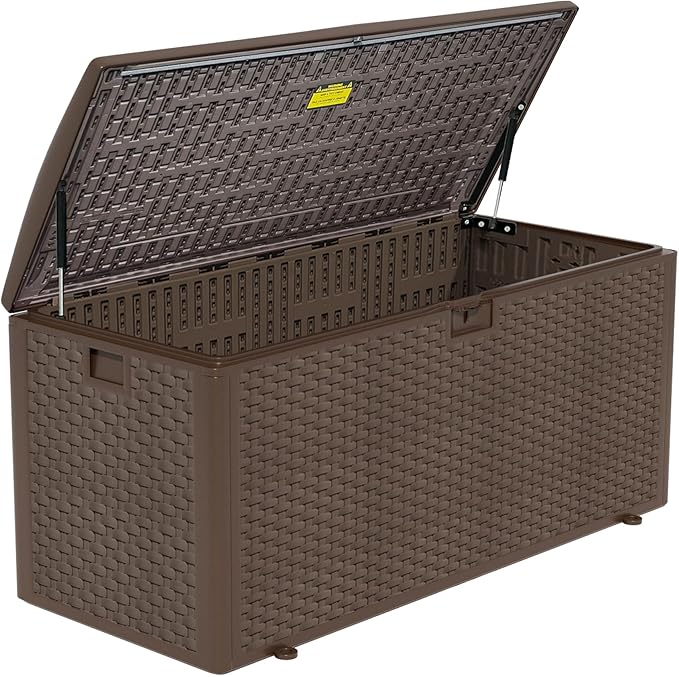 180 Pro Gallon Waterproof Outdoor Storage Bin Resin Deck Box for Patio, Poolside, and Garden, Lockable & UV-Resistant, Brown-DeskLoop Office
