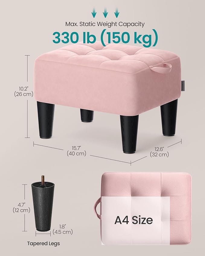 SONGMICS Foot Stool with Legs, Small Footstool Ottoman, Velvet Seat with Thick - Image 2