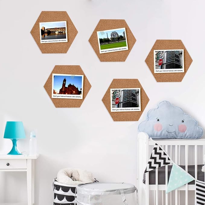 HBlife Hexagon Cork Board Tiles 10 Pack Self-Adhesive Corkboards - Image 8
