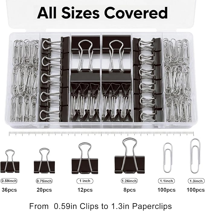 276Pcs Paper Clips and Binder Clips Assorted Sizes，Black Binder Paper Clips - Image 2