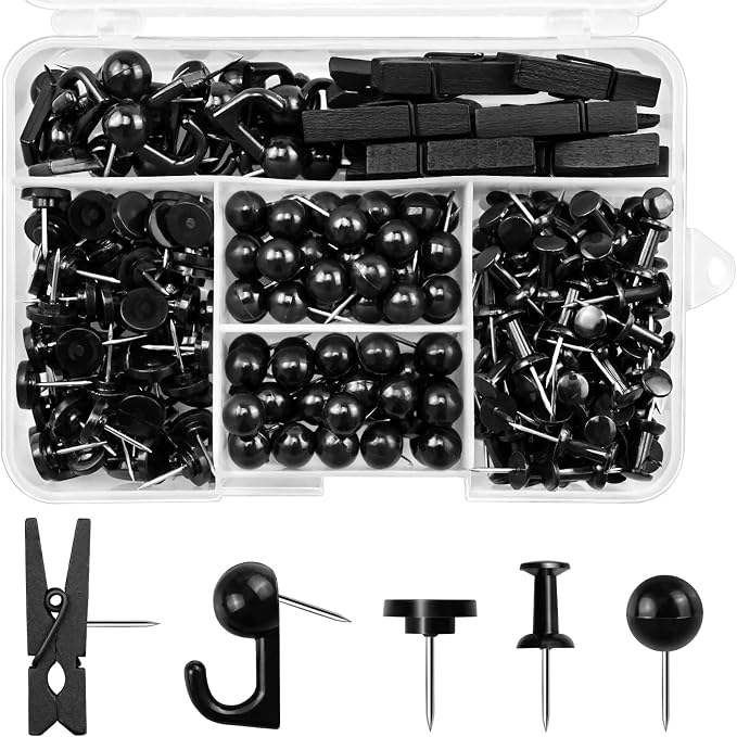 260 Pcs Push Pins Set 5 Styles Black Thumb Tacks Cute Push Pins by koorito