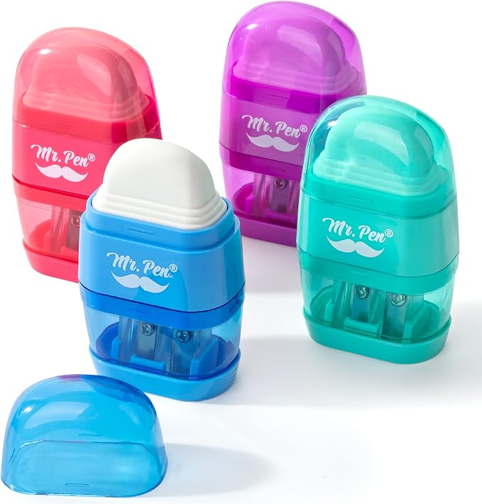 Mr. Pen- Pencil Sharpener & Eraser, 4 Pack | 2-in-1 Manual Sharpeners by MrPen