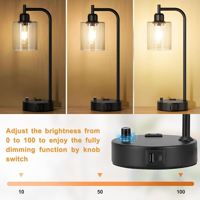 Industrial Nightstand Lamps for Bedrooms Set of 2 - Image 2