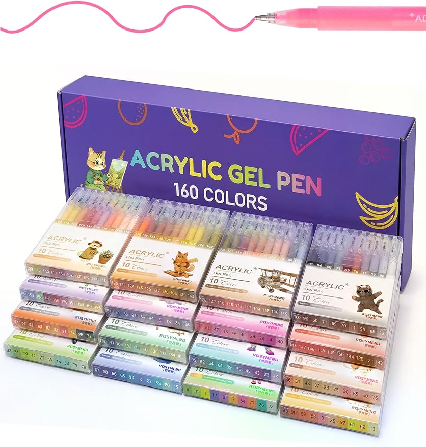 ROSYMENG Acrylic Gel Pens 160 Colors, Ultra‑Smooth 1.0mm Tip by LiveArtfulDrawFree