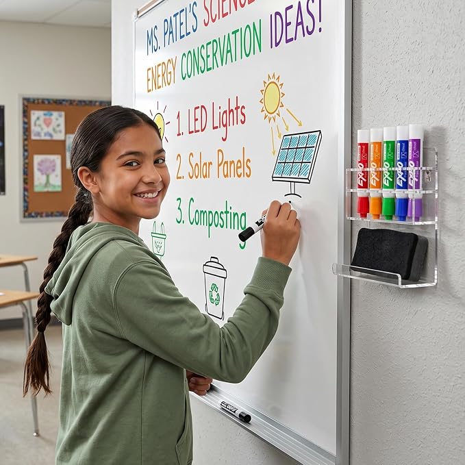 MyGift Wall Mounted Clear Acrylic Dry Erase Marker Holder Organizer - Image 5