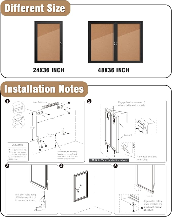 36"x24" Enclosed Bulletin Board, Outdoor Lockable Weather-Resistant Aluminum Cork Noticeboard for School & Office Hospital, Black Frame w/Cork-DeskLoop Office
