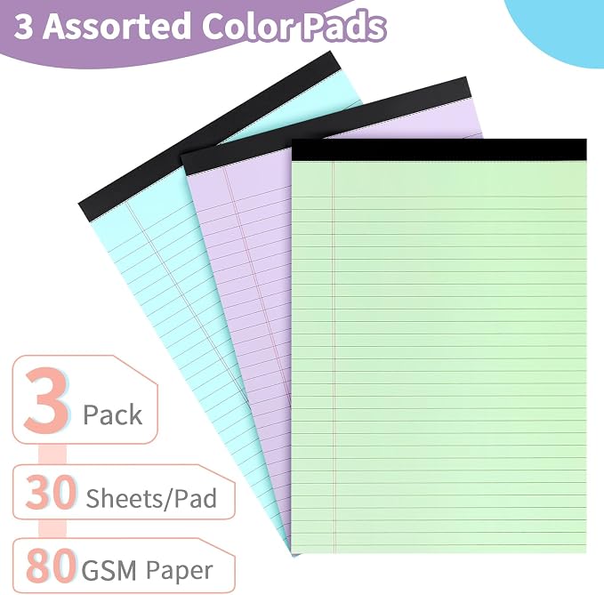 Colored Legal Pads, 3 Pack Writing Pads 8.5 x 11 inch, Micro Perforated - Image 2