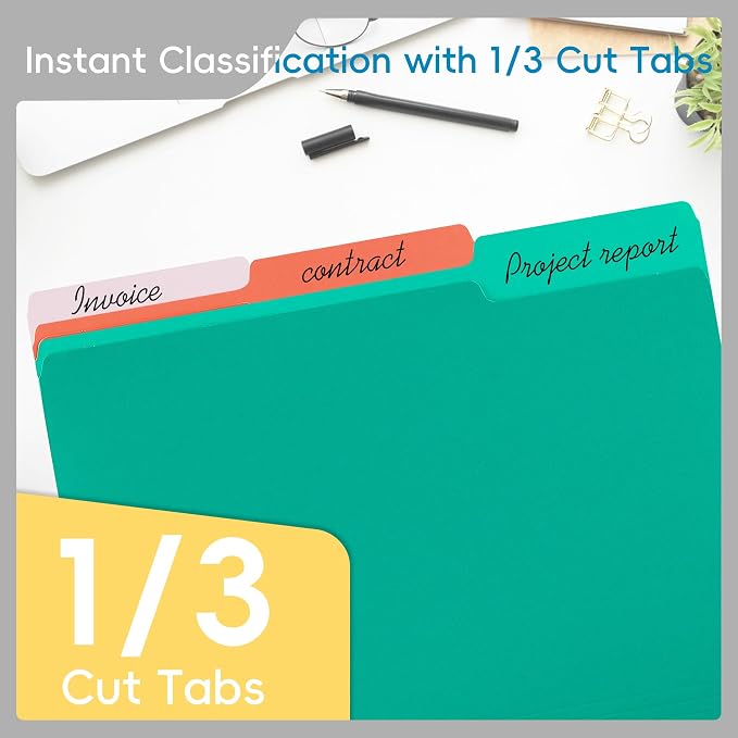 36 Packs Colored File Folders, 1/3 Cut Tabs File Folder, Bright Green File - Image 4