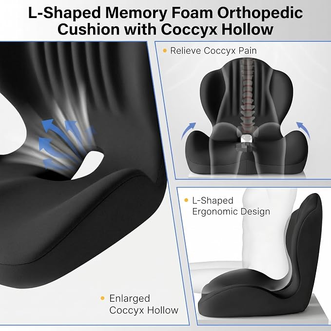 Ergonomic Office Chair Seat Cushion, L-Shaped Memory Foam Coccyx Cushion - Image 6