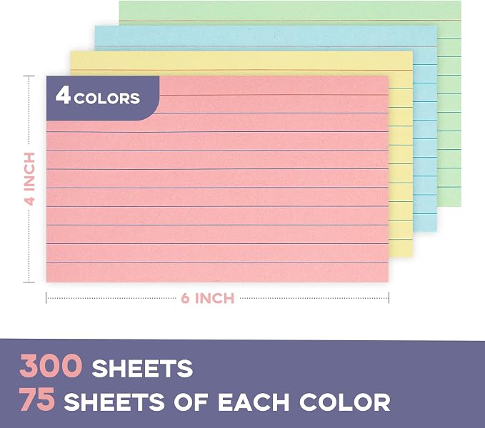 Colored 4x6 Index Cards Ruled-Goefun 300 Sheets Lined Note Cards 4 x 6 Color - Image 2