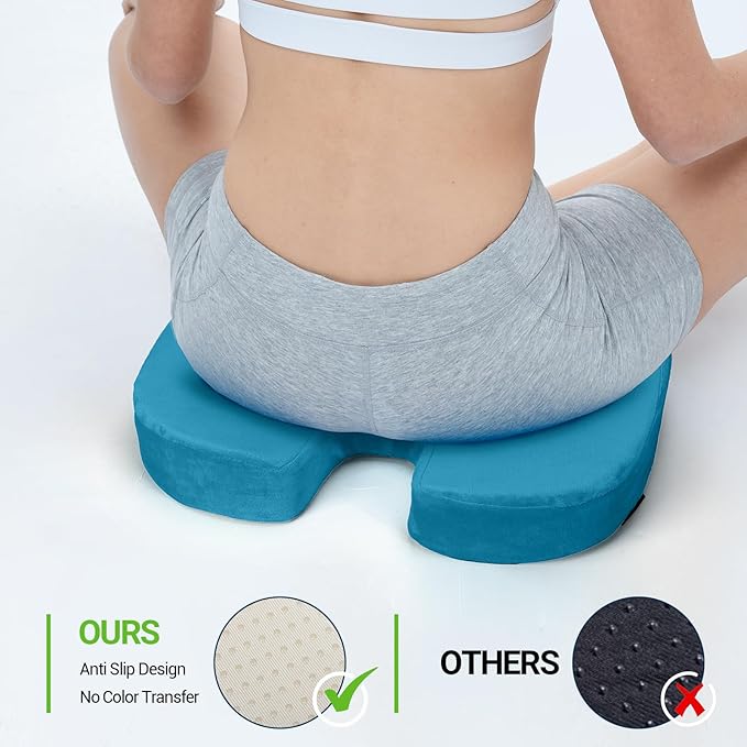 Gel Seat Cushion for Car Office - Memory Foam Pain Relief Chair Pillow Cushions - Tailbone Sciatica Coccyx Butt Lumbar Support Pad for Sitting Driving Traveling, Velvet, Blue-DeskLoop Office