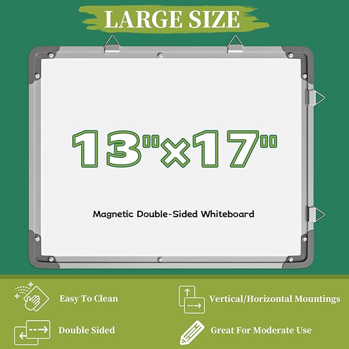 Dry Erase Calendar White Board for Wall, Polegas 17" X 13" Magnetic Whiteboard Dry Erase Cork Board Combination, Small Wall Monthly Double Sided Boards Student, Home, Office (White)-DeskLoop Office