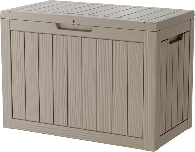 45 Gallon Lockable Resin Deck Box, Waterproof & UV-Resistant Outdoor Storage Box for Outdoor Cushion Storage, Garden Tools & Pool Accessories Storage, Gray-DeskLoop Office