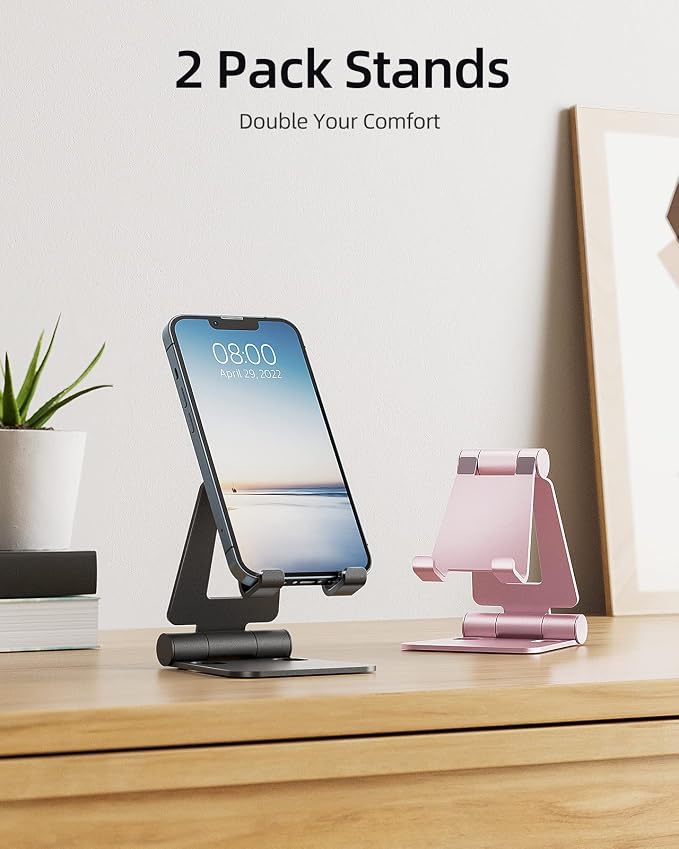 Nulaxy 2 Pack Dual Folding Cell Phone Stand, Fully Adjustable Foldable Desktop - Image 2