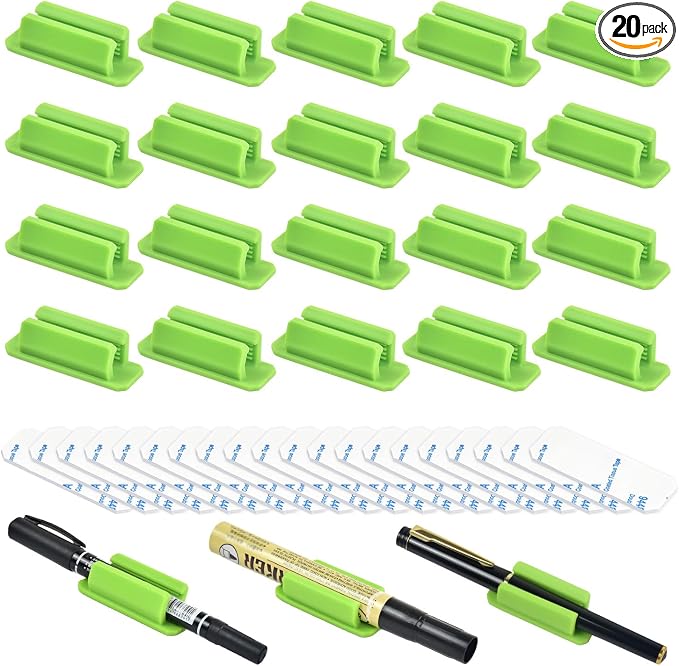 20 Pack Adhesive Silicone Pen Holders, Clipboards, Classroom And Office; by SameTech