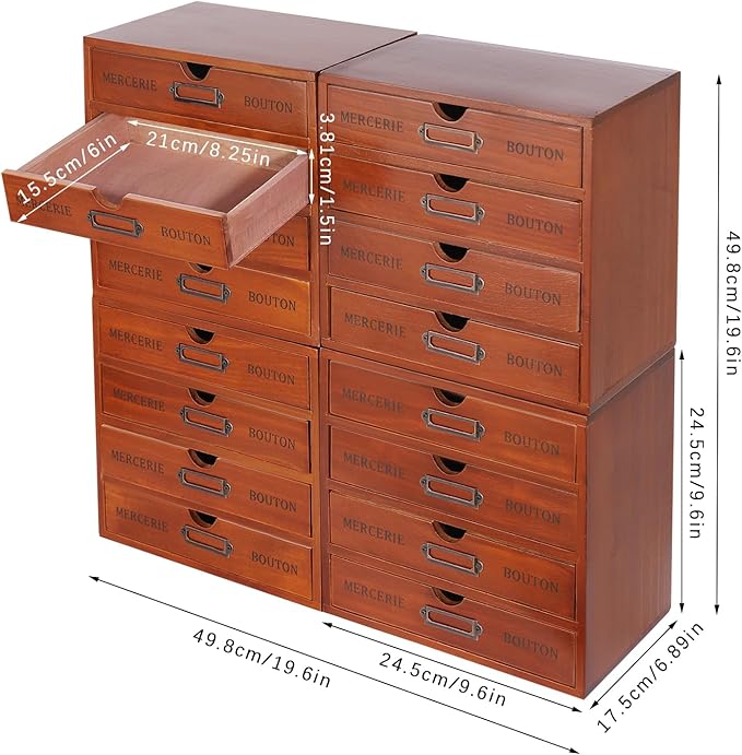 Vintage Drawer Wooden Drawers Organizer, 16-Drawer Desktop Organizer - Image 2