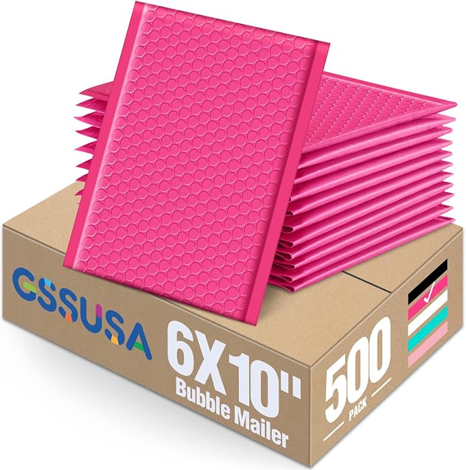 GSSUSA Pink Bubble Mailers 6X10 Inches 500 Pack, Padded Poly Bubble Mailer by GSSUSA