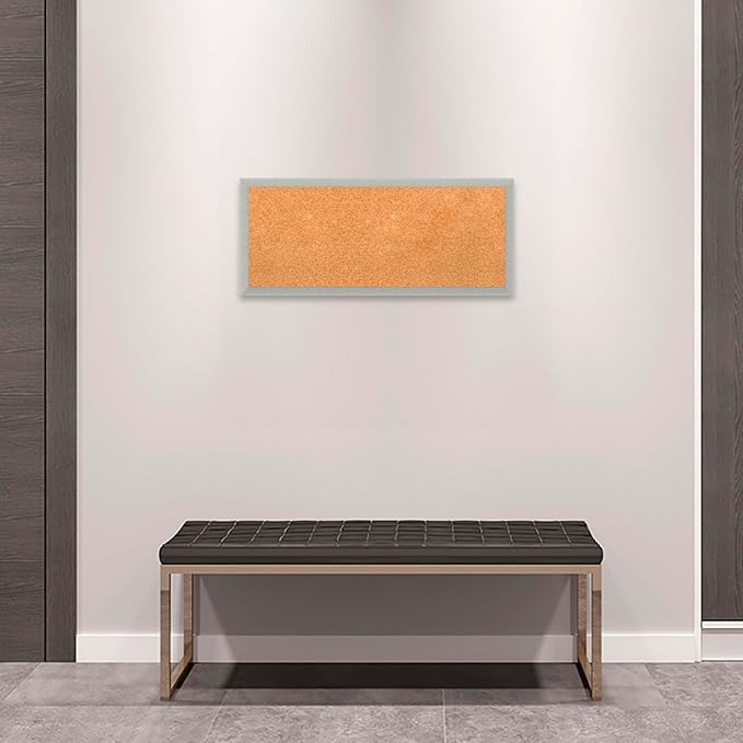 Amanti Art Natural Cork Board for Wall, 14x32 Vision Board with Silver Wood Frame, Medium Corkboard Office Decor for Home Organization, Casual Corkboard Pinboard to display items for home organization-DeskLoop Office