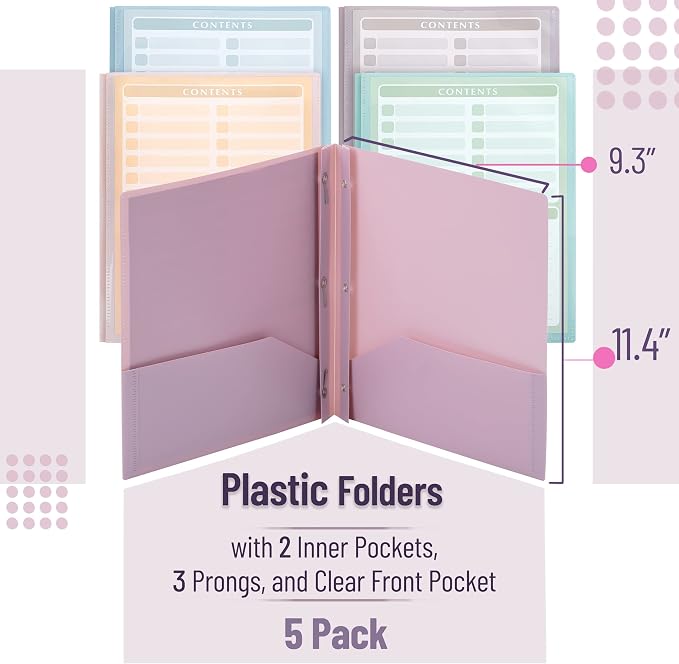 Mr. Pen- Plastic Folders with Clear Front Pocket, Pastel Colors | File Folders - Image 2