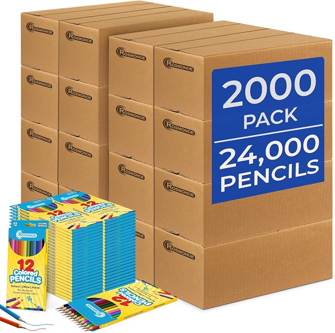 Rosmonde 2000 Pack Colored Pencils Bulk Set, 12 Vibrant Pre Sharpened Colors Set by Rosmonde