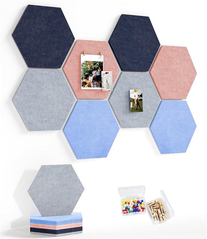 8 Pack Hexagon Felt Bulletin Board Tiles by Uoisaiko