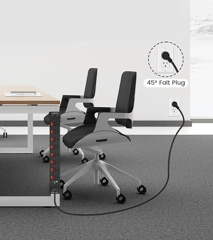 Heavy Duty Power Strip with Individual Switches,8 Outlets 14 Gauge Industrial Shop Garage Metal Multiple Outlets,1200J Surge Protector Mountable Power Strip,6FT Extension Cord Management(Black)-DeskLoop Office