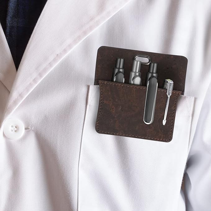 Premium Portuguese Cork Pocket Protector for Men | Multi-Use Pocket Protectors for Shirts and Lab Coats | For Pen, Pencils, Pointers, and More | 2 Pack of Brown Pocket Organizer Protectors-DeskLoop Office