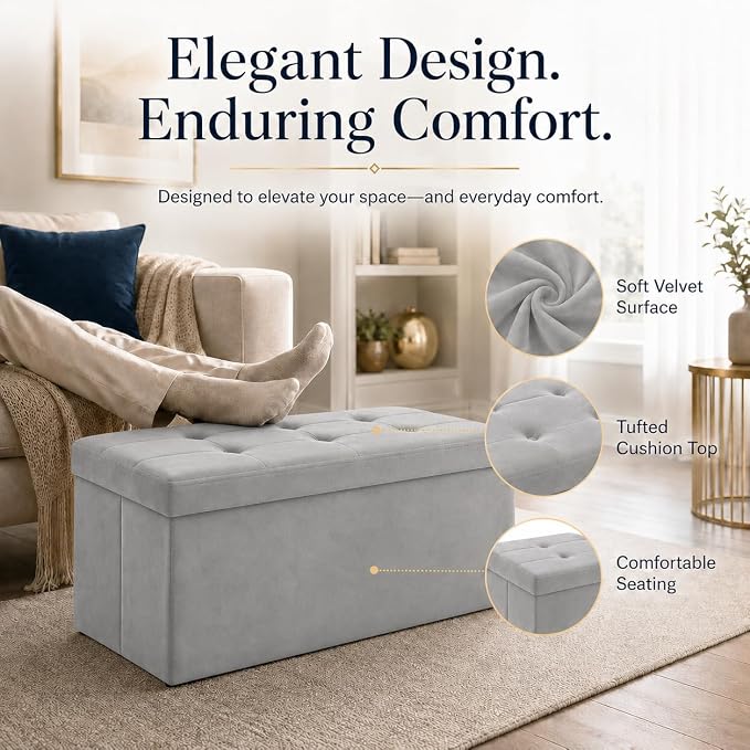 ALASDO 30 Inch Folding Storage Ottoman Bench - Image 2