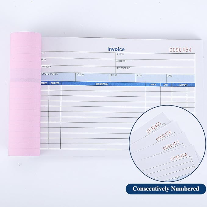 6 Pack Invoice Receipt Book, 3-Part Carbonless, 5-9/16" x 8-7/16" Invoice Book - Image 4