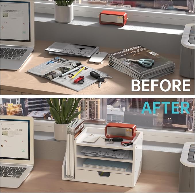 Multi-Tier Wood Desk File Organizer - Image 4