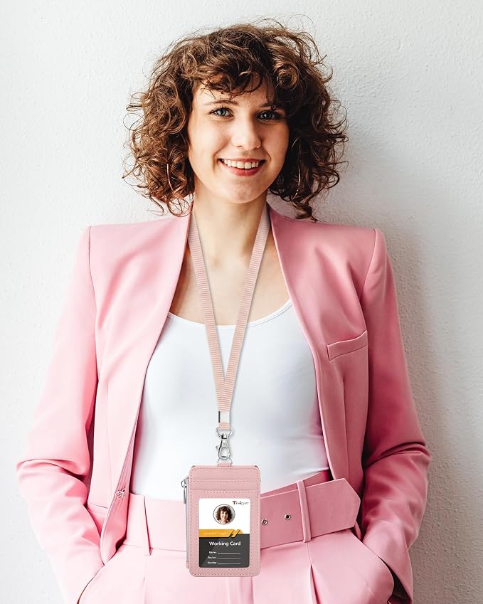 Teskyer ID Badge Holder with Lanyard, Lanyard Wallet, Lychee Dark Pink | 4-Card - Image 6