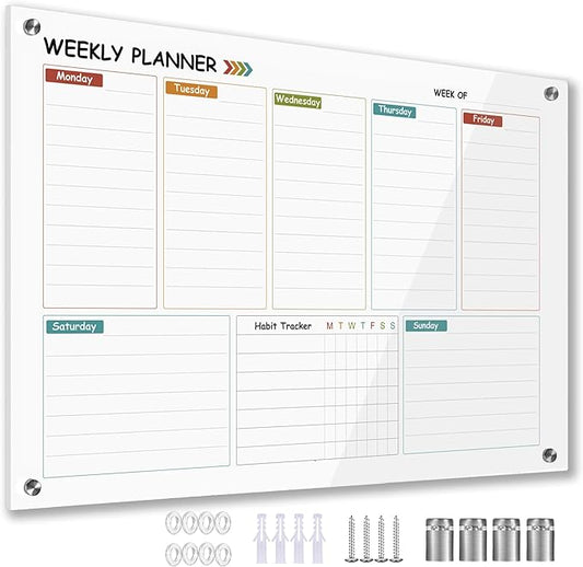 Glass Colorful Weekly Dry Erase Calendar Whiteboard by Marribol