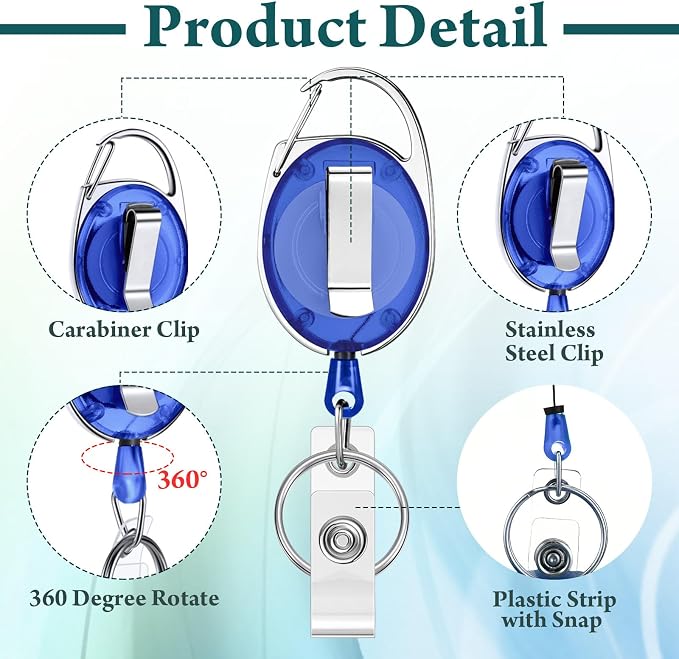 Honoson 30 Pcs Heavy Duty Retractable Badge Reels Batch ID Badge Holder - Image 3