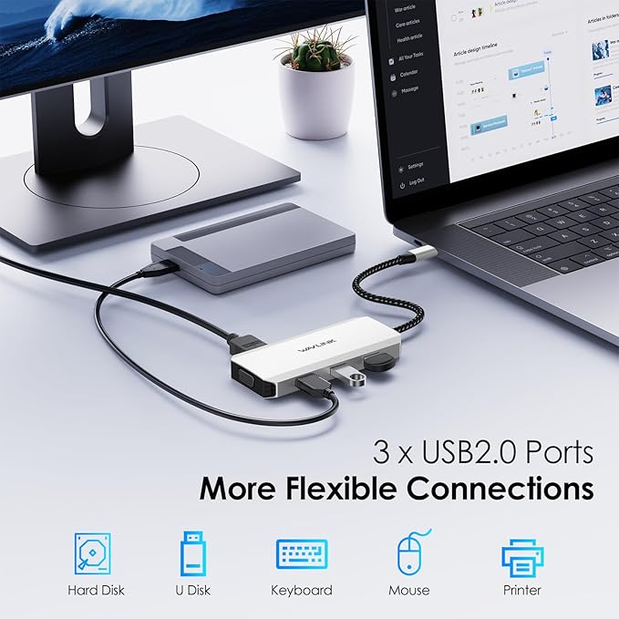 WAVLINK USB C Docking Station for MacBook Dell XPS 13/15, Lenovo Yoga, HP Laptops, USB C to Dual HDMI Monitors for Windows, Dual HDMI, Displayport, VGA, 3 USB 2.0 Ports, Silver-DeskLoop Office