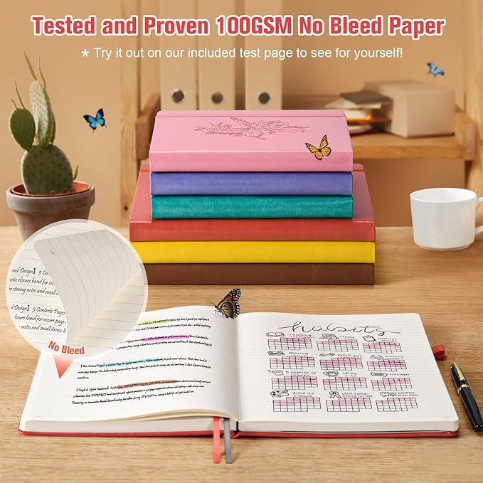 Lined Notebook Journal for Women Men, 312 Numbered Pages B5 Thick Leather Journals for Writing, Daily Diary Journal for Work School, Hardcover College Ruled Notebook, Butterfly Flower Notebook, Red-DeskLoop Office