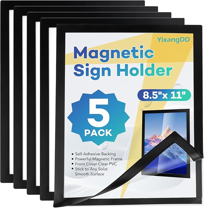 YixangDD 5 Pack Magnetic Sign Holder 8.5 x 11, Self-Adhesive Magnetic Wall by YixangDD