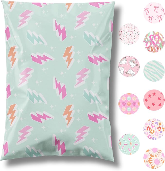 Pretty Package Store Designer Poly Mailers 6x9, Lightning Bolt, 100 Pack | by PrettyPackageStore